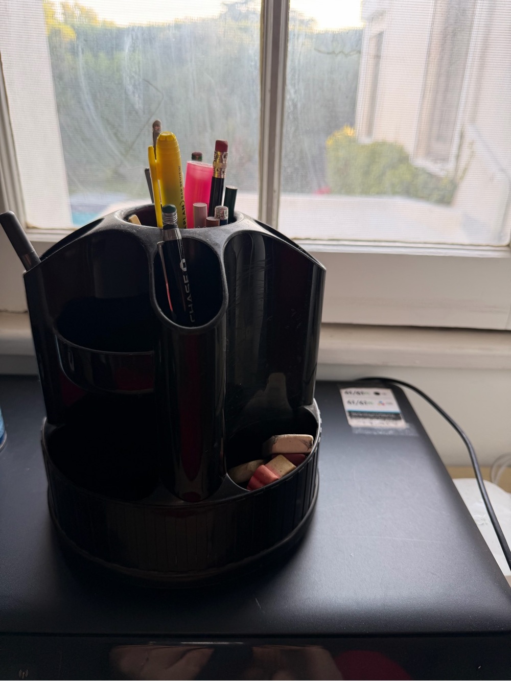 Black Rotating Desk Organizer - Compact Pen & Accessory Caddy
